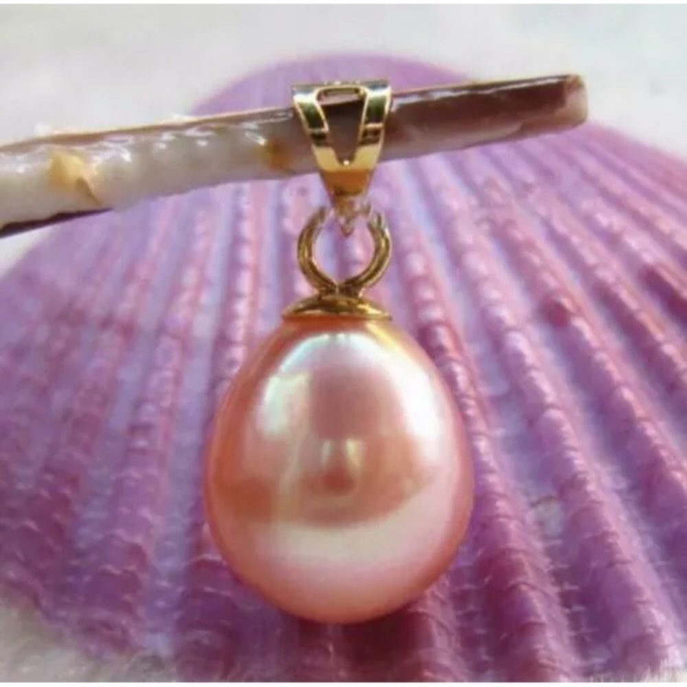 14K Yellow Gold Plated Stamped Pink South Sea Pearl Pendant Necklace - Picture 1 of 2